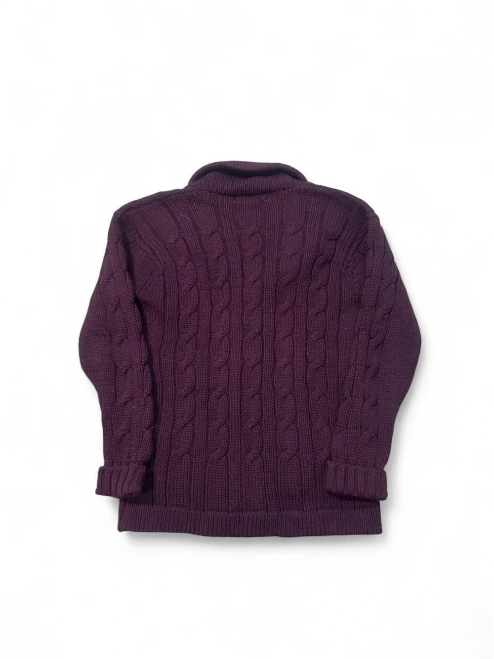 VTG 90s Polo Ralph Lauren cable knit chunky wool cardigan sweater burgundy 42 M